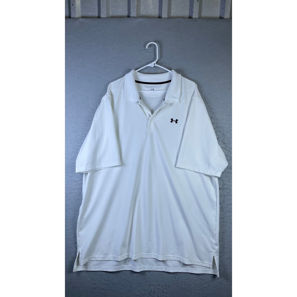 Under Armour Polo Shirt Mens 3XL White Excellent Heatgear Short Sleeve Golf